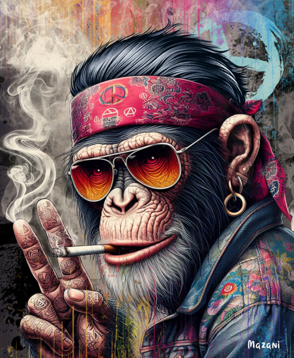 Hippie Monkey 数字艺术, 31.5x23.6 in