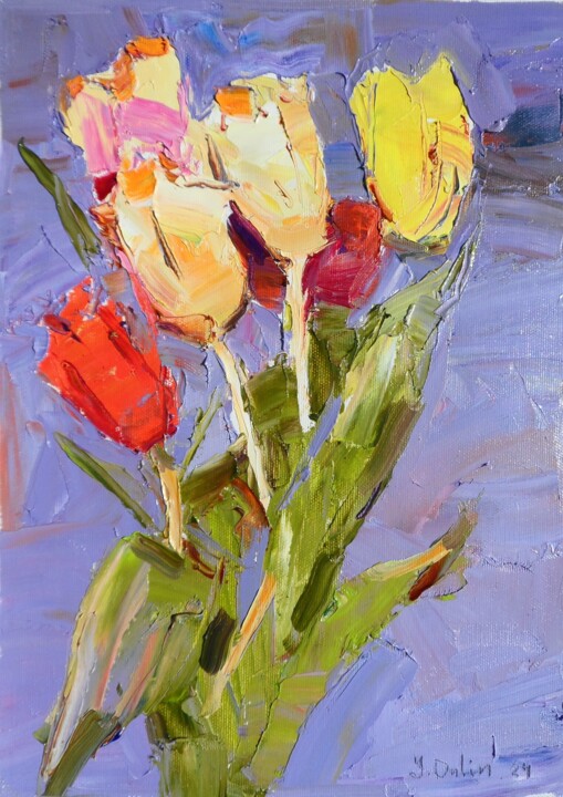 Tulips" 绘画, 13.8x9.8 in
