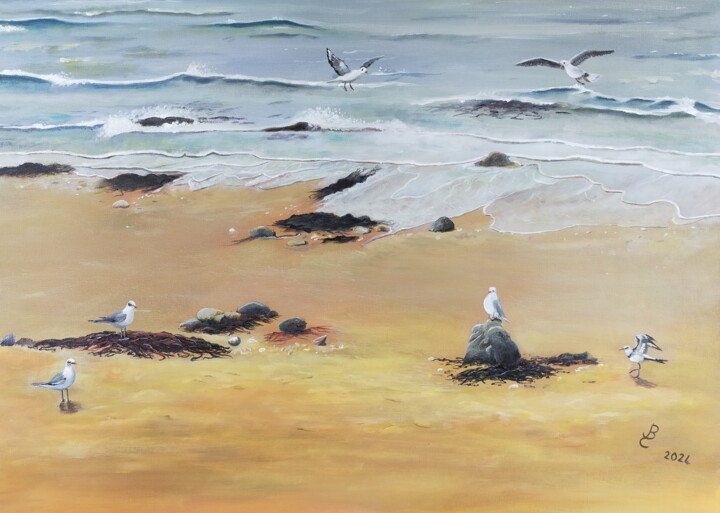 La plage des mouettes Malarstwo, 19,7x27,6 in