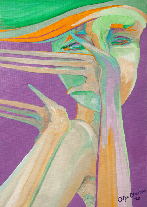 girl on purple 绘画, 13.8x9.8 in