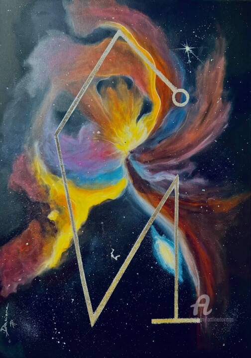 Malerei mit dem Titel "Archangel Uriel" von Daciana, Original-Kunstwerk, Acryl Auf Keilrahmen aus Holz montiert