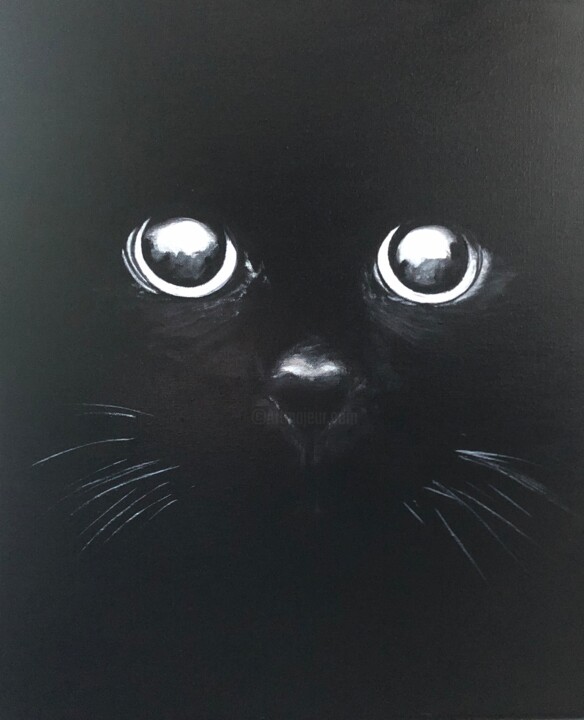 Chat noir N&B 绘画, 21.7x18.1 in