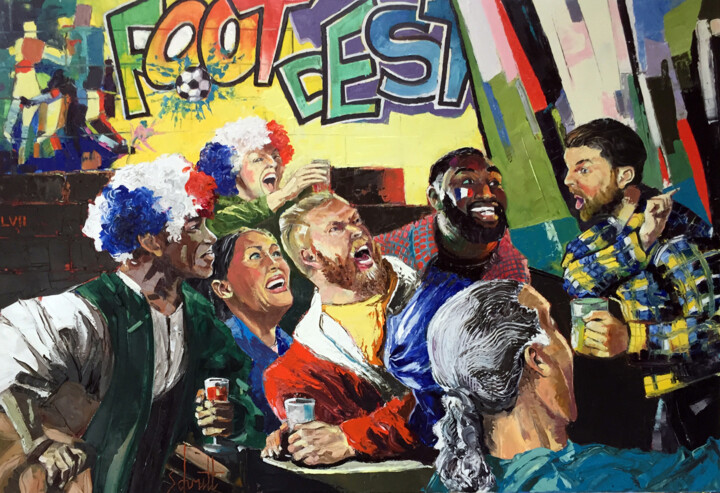CAFÉ LVII (Bar du Parc des Princes) 绘画, 35x51.2 in