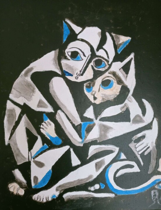 Peinture intitulée "Les félins" par Audran, Œuvre d'art originale, Acrylique