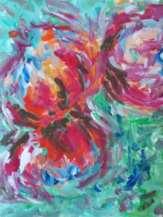 "Les fleurs en fusion" 绘画, 25.6x19.7 in