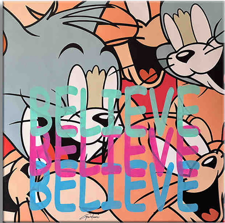 Tom Jerry Believe - Original Painting on Canvas 绘画, 45x45 in