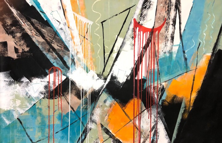 Painting titled "Abstraction géométr…" by Dam Domido, Original Artwork, Acrylic