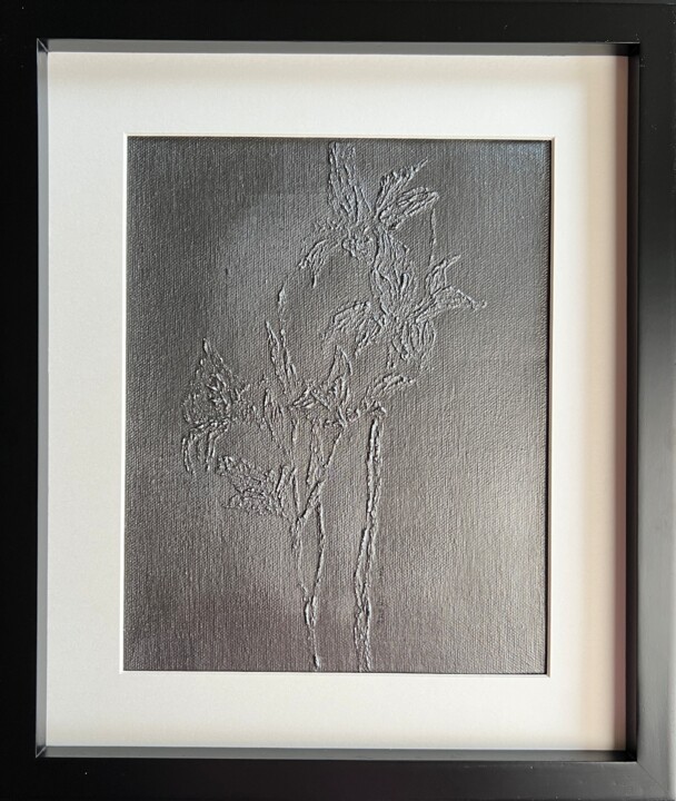 For U, darling, grey metallic 2 Original Painting supported Painting, 9.5x7.5 in
