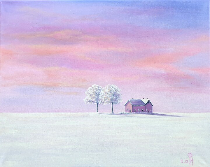 Pittura intitolato "PAYSAGE ROSE" da Irina Furaseva, Opera d'arte originale, Olio Montato su Telaio per barella in legno