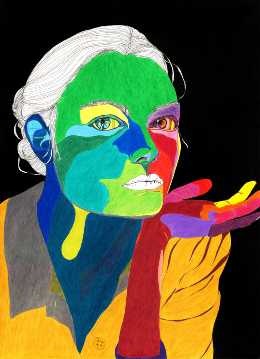 Portrait linéaire coloré Resim, 23,4x16,5 in