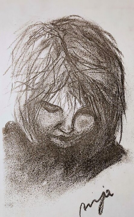 Dessin intitulée "Portrait of Anja" par Corinne Courlet, Œuvre d'art originale, Fusain