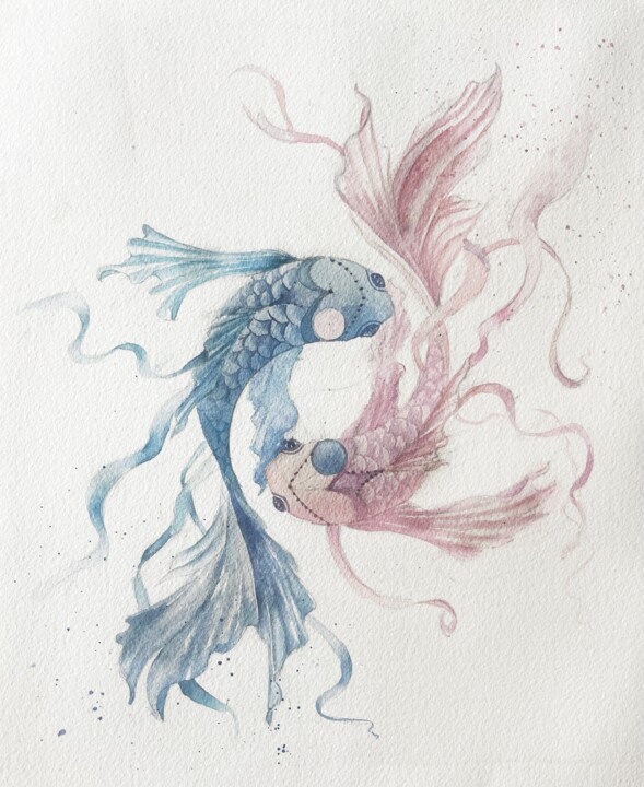 Painting titled "Harmony. Yin Yang" by Liliya Khomyakova (Artelida), Original Artwork, Watercolor