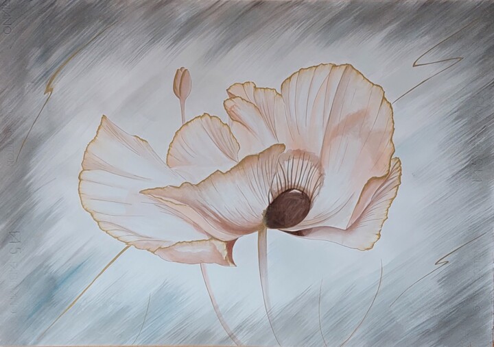 Un fiore d'oppio in porcellana e roccia Pittura, 19,7x28 in