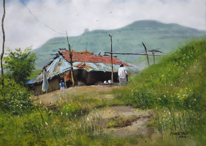 Pittura intitolato "The House On The Hi…" da Niketan Bhalerao, Opera d'arte originale, Acrilico
