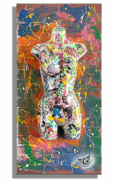 Galaxy – Original 3D Sculpture on Brick wall panel 雕塑, 48x24 in