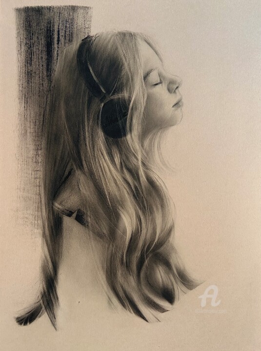 「GIRL PORTRAIT- BLAC…」というタイトルの絵画 Mkateによって, オリジナルのアートワーク, オイル その他の剛性パネルにマウント
