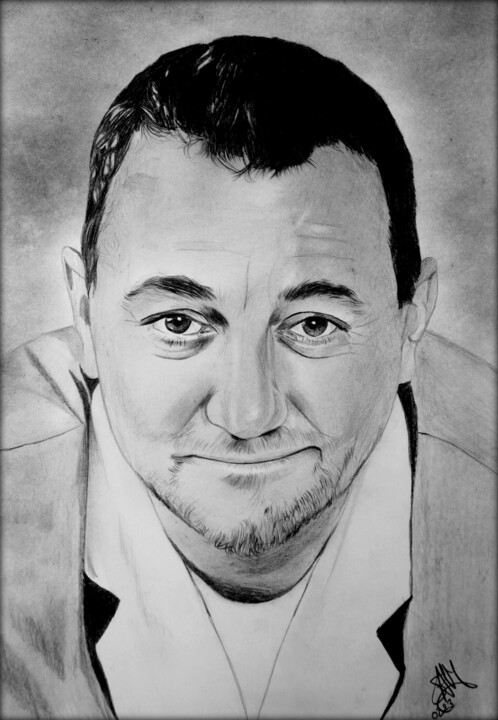 Dessin portrait Coluche 图画, 11.7x8.3 in