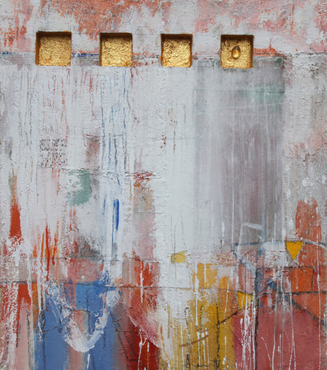 Painting titled "Nicchie dorate" by Enzo Archetti, Original Artwork, Acrylic Mounted on Other rigid panel