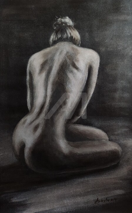 Woman figure Moonlight on her shoulders 绘画, 31.5x19.7 in