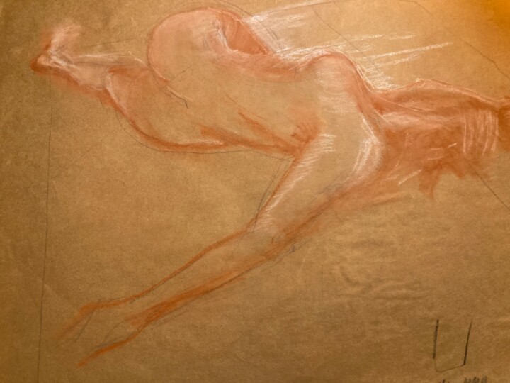 Femme nue allongée tournée vers la droite 绘画, 11.8x15.8 in