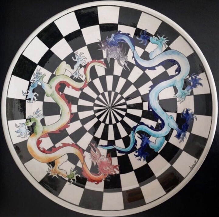 "Dart Tahtası Üzerine Ejderhalar" Tabak 设计, 15.8x15.8 in