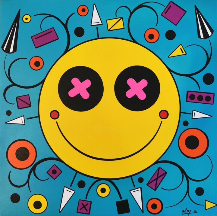 Psychédélic smiley 绘画, 14.2x14.2 in