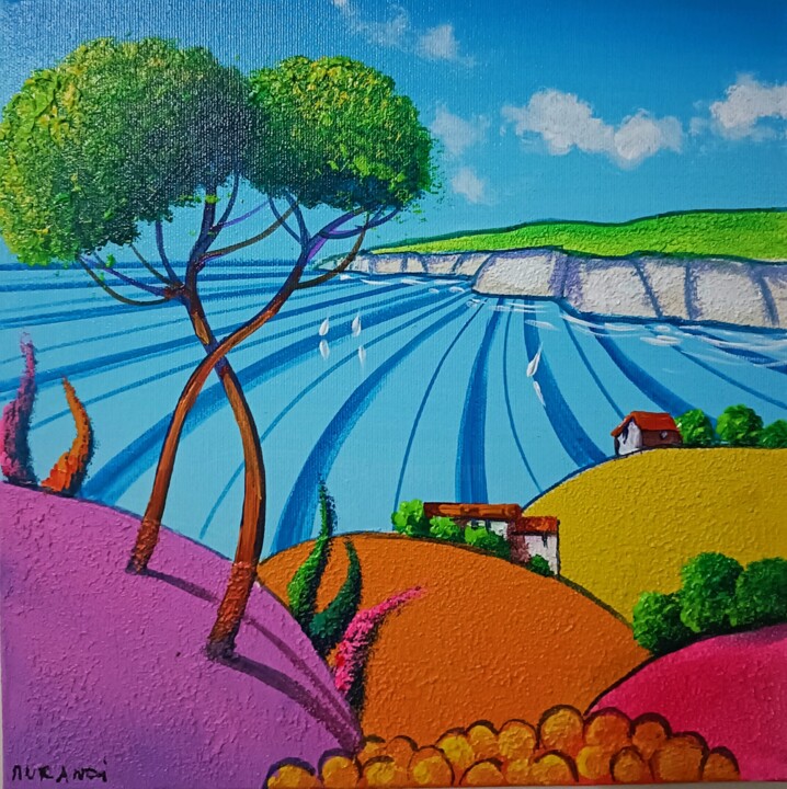 Paesaggio a colori sul mare Malarstwo, 11,8x11,8 in