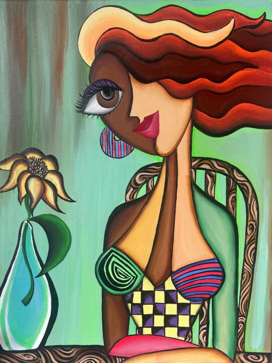 La chica del Girasol Painting, 19.7x15.8 in