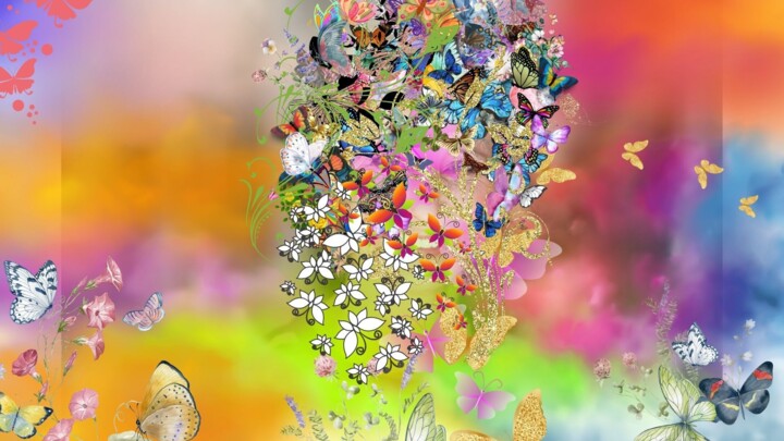 La Femme aux papillons 数字艺术, 11x20.1 in