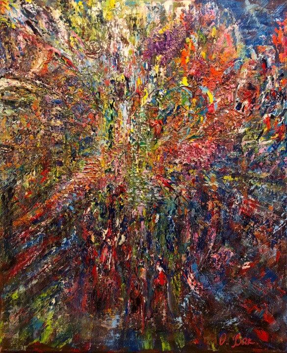 Painting titled "Gate" by O. Bar, Original Artwork, Oil Mounted on Wood Stretcher frame