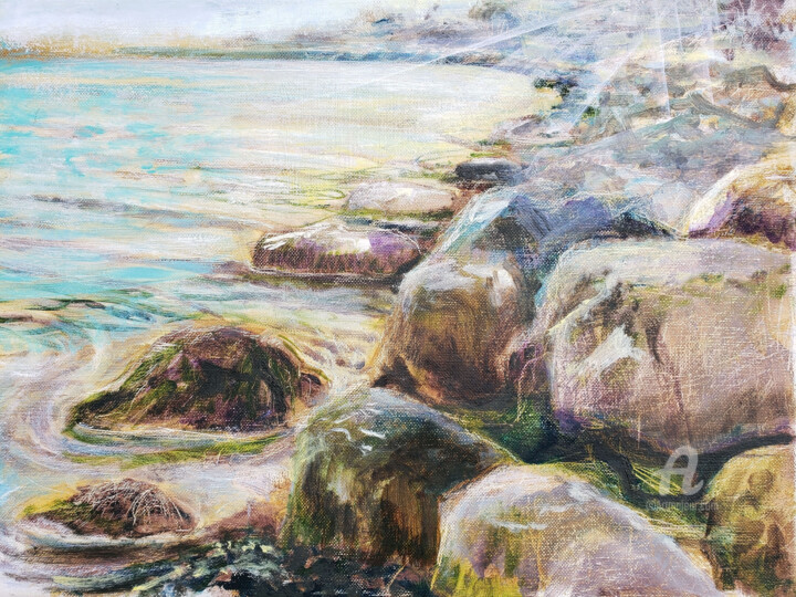 Tranquil Shores: Stones' Serenity Painting, 11.8x15.8 in