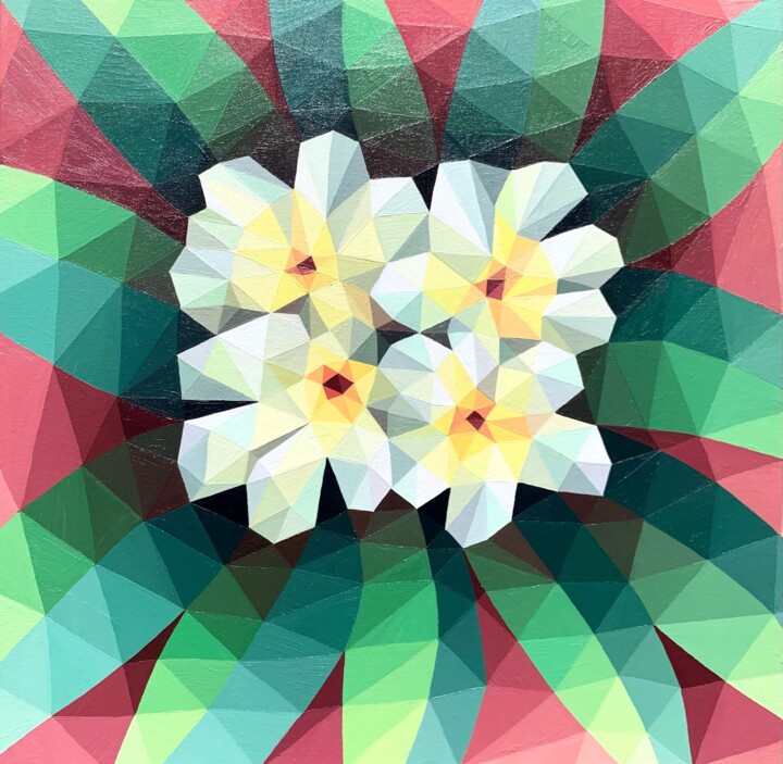 WHITE ABSTRACT TROPICAL FLOWERS 绘画, 19.7x19.7 in