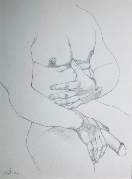 Tekening getiteld "Holding" door Hugo Bartoli, Origineel Kunstwerk, Houtskool