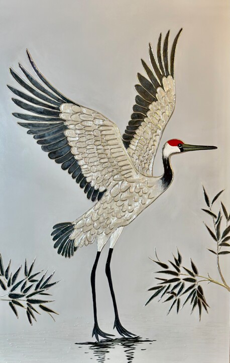 Painting "Crane in the bamboo thickets" Large size Artwork 绘画, 70x43 in