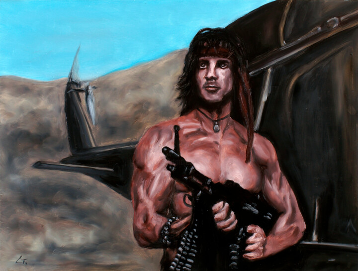 Rambo. Sylvester Stallone Painting, 17.7x23.6 in