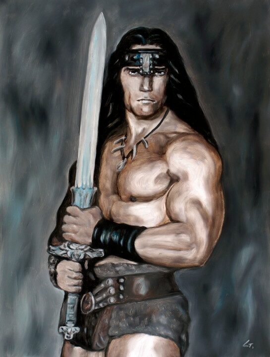 Conan the Barbarian. Arnold Schwarzenegger 绘画, 23.6x17.7 in