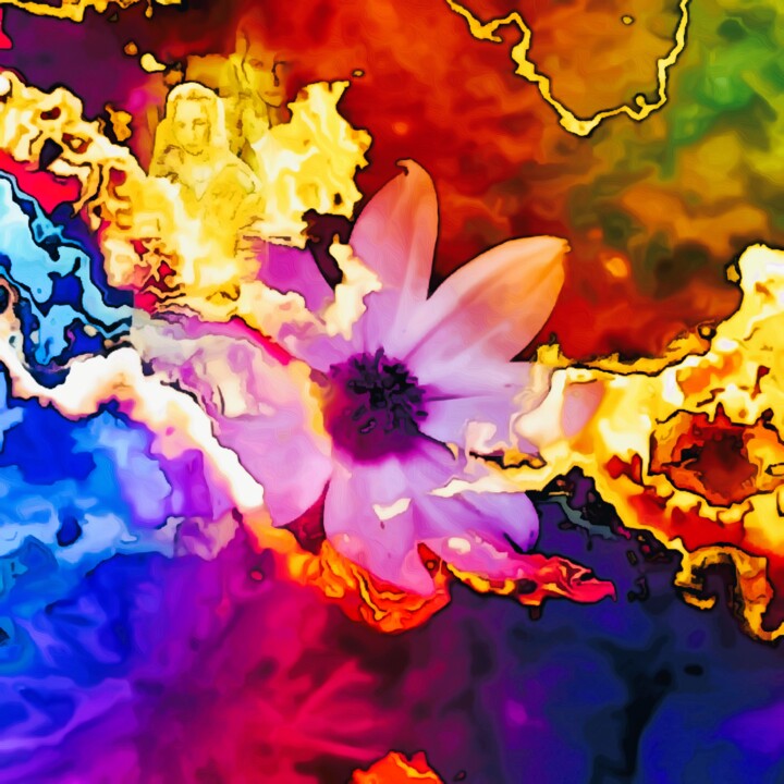 Digitale Kunst getiteld "Electric Blossom" door Luna Ljus, Origineel Kunstwerk, 2D Digital Work
