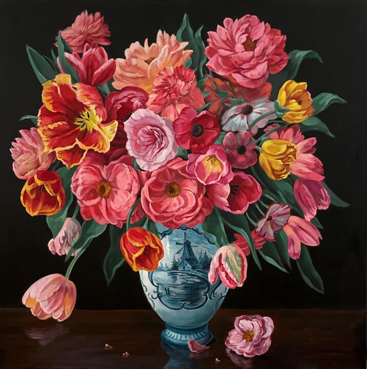 Bouquet de Pivoines en Porcelaine de Delft 绘画, 47.2x47.2 in