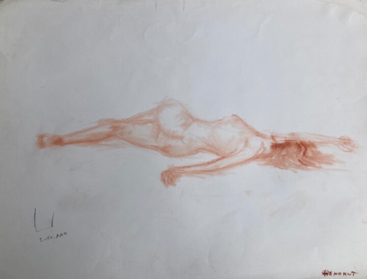 Femme allongée tournée vers la droite Ecole Bosio Monaco Dessin, 19,7x27,6 in