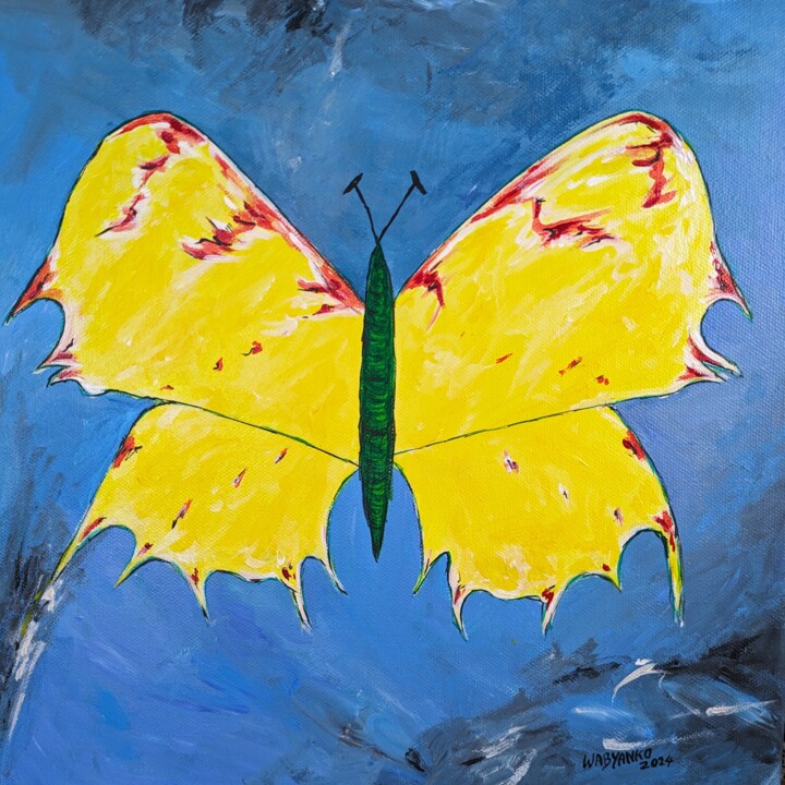 Painting titled "Papillon lemon citr…" by Wabyanko, Original Artwork, Acrylic Mounted on Wood Stretcher frame