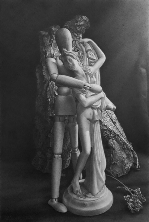 Drawing titled "L' étreinte" by Didier Merceret, Original Artwork, Pencil Mounted on Other rigid panel
