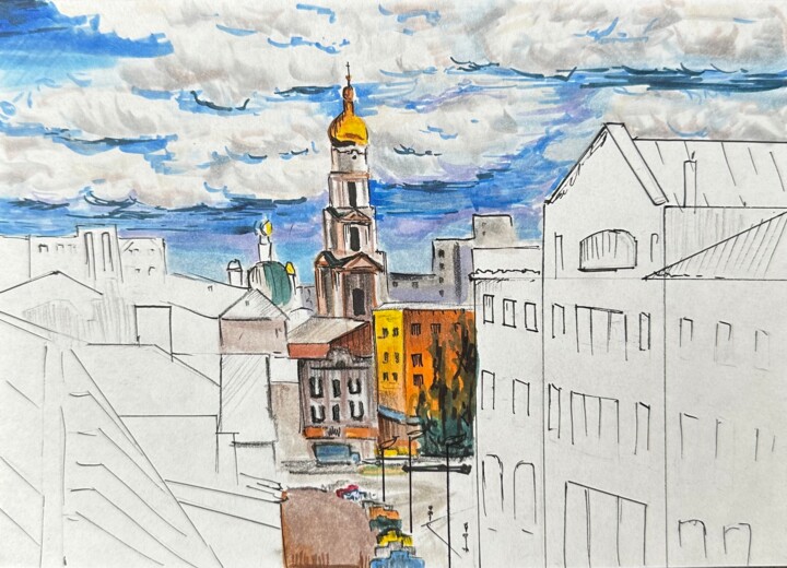 Kharkiv city 绘画, 5.9x8.3 in