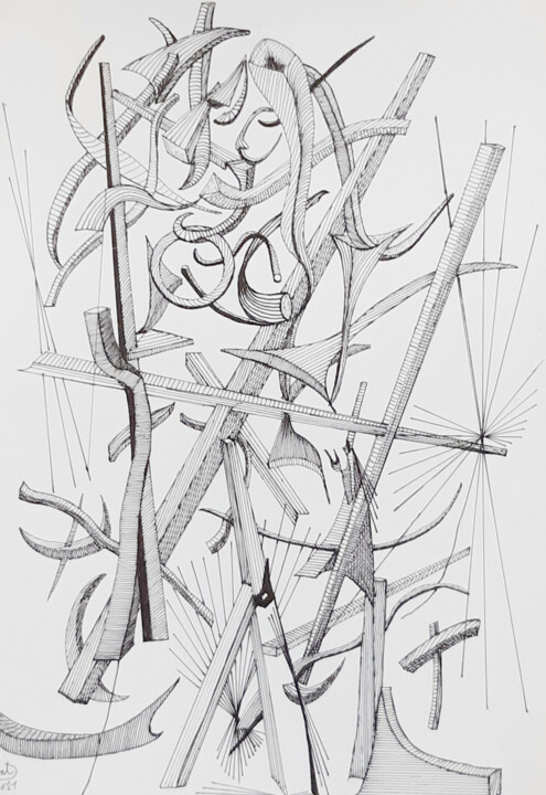 nudo femminile frontale (1436) 图画, 19.7x13.8 in