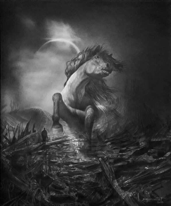 Drawing titled "La naissance de Bal…" by Didier Merceret, Original Artwork, Pencil Mounted on Wood Stretcher frame