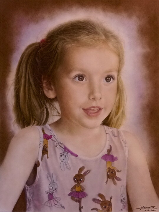 Portrait Fillette 绘画, 15.8x11.8 in