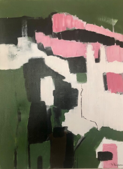 Painting titled "Abstraction en vert…" by Yvelise Holopherne, Original Artwork, Acrylic Mounted on Wood Stretcher frame