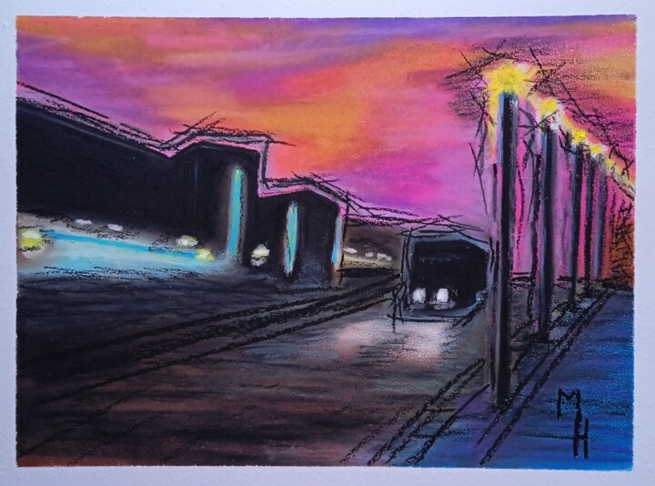 Painting titled "Flight into the nig…" by Maximilian Honderflenik, Original Artwork, Pastel