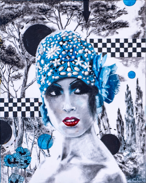 le chapeau bleu 绘画, 19.7x15.8 in