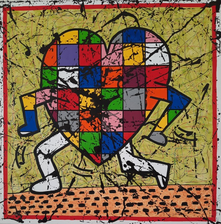 Painting titled "eclectic Haring" by Marie Jeanne Van De Velde, Original Artwork, Acrylic