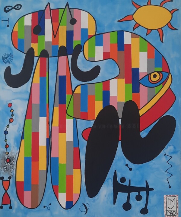 Painting titled "Miro Mosaic art7" by Marie Jeanne Van De Velde, Original Artwork, Acrylic